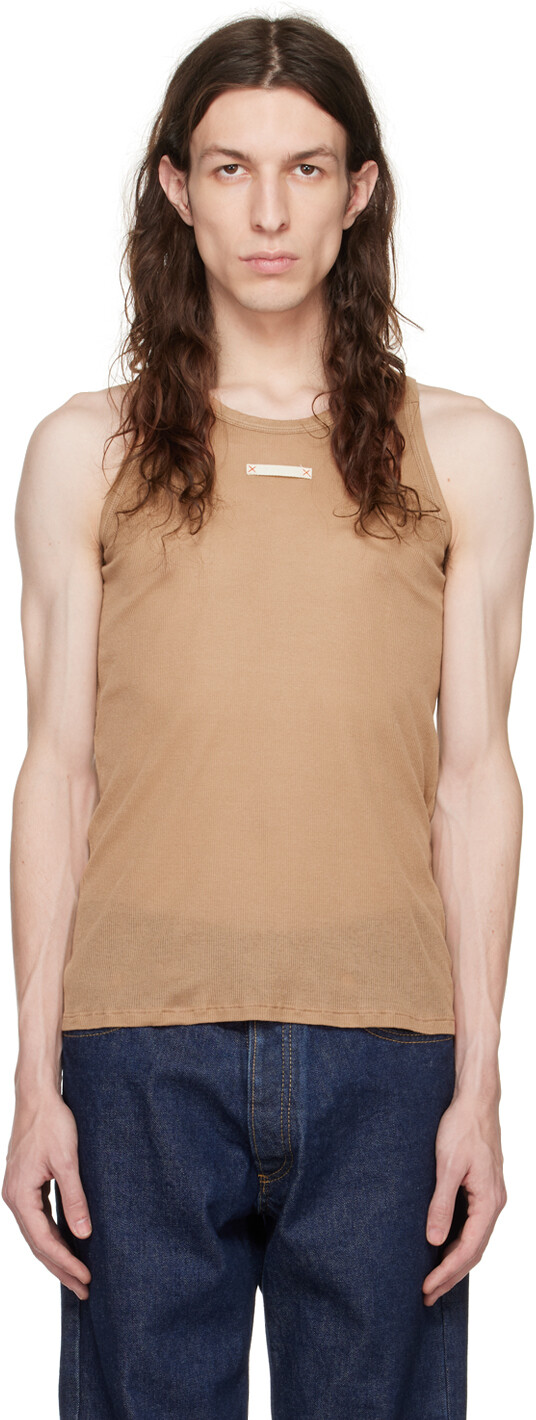 

Бежевая майка с нашивками Maison Margiela