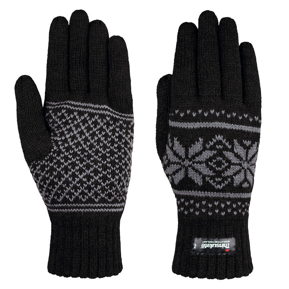 Перчатки термовязаные Tarjane с рисунком, черный распродажа термовязаные зимние перчатки universal textiles серый