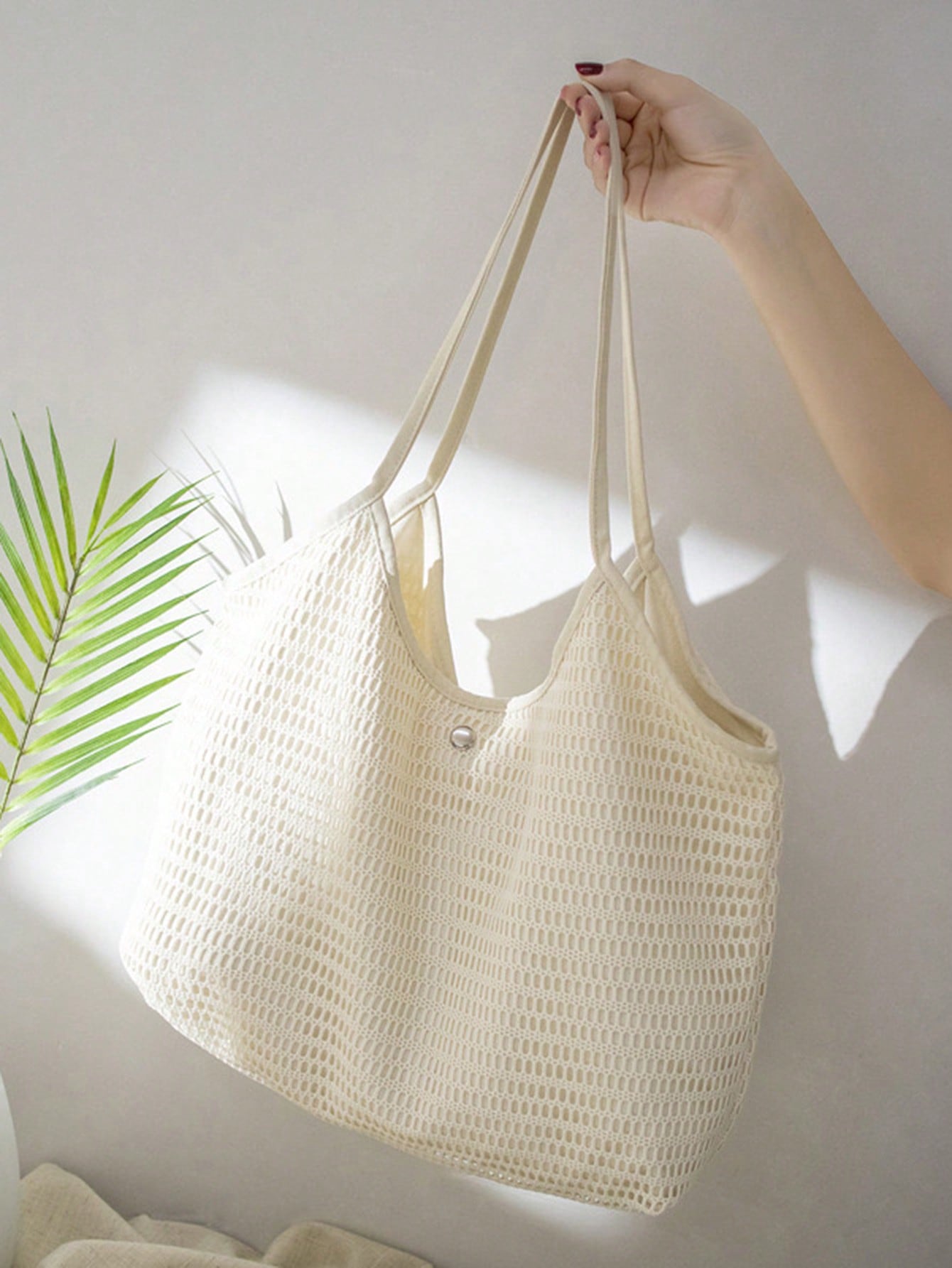 Маленькая сетчатая сумка для покупок большой вместимости в свежем стиле со съемным плечевым ремнем, бежевый большая сумка для покупок сумка для женщин сумка для продуктов из мешковины бежевый