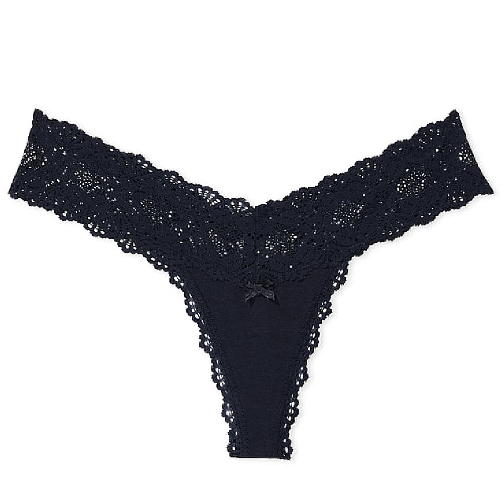 

Трусы Victoria's Secret Lace-Waist Cotton Thong Crochet Lace, темно-синий