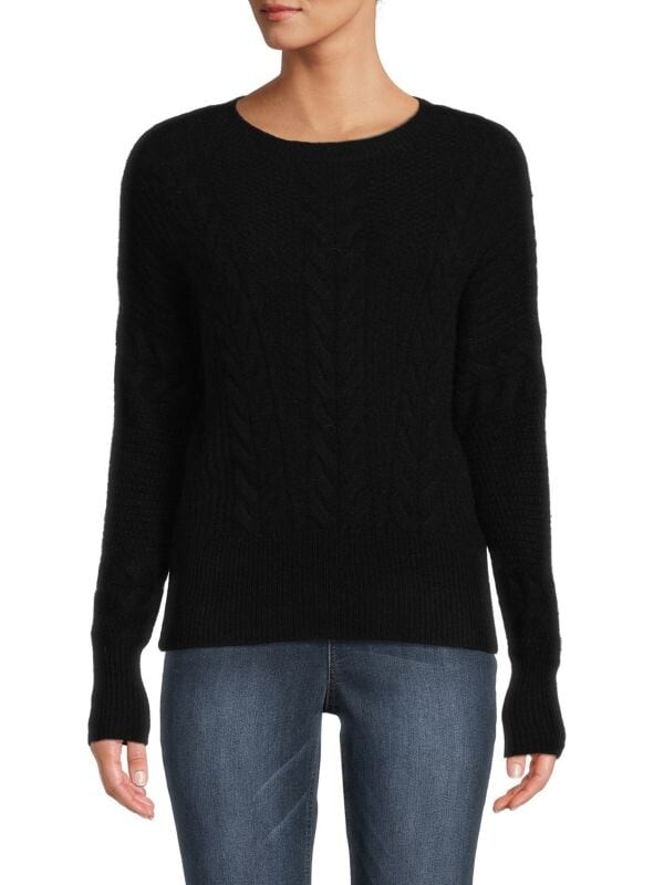 

Кашемировый свитер с косой вязкой Saks Fifth Avenue Black