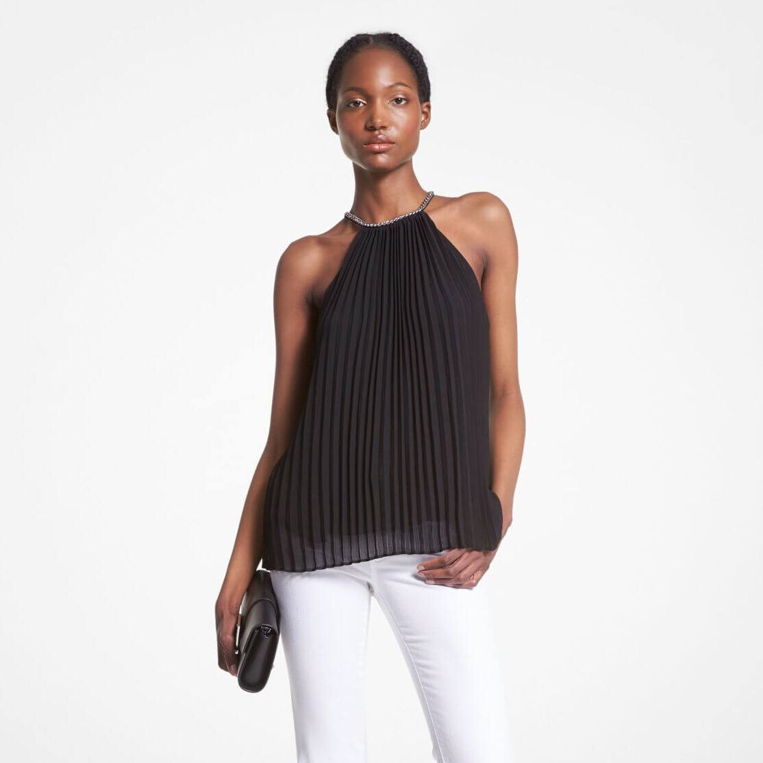 

Топ Michael Michael Kors Pleated Georgette Chain, черный