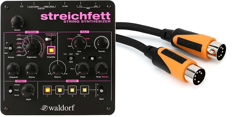 

Комплект струнного синтезатора Waldorf Streichfett с MIDI-кабелем Roland RMIDI-B5 Black Series — 5 футов Roland + Waldorf RMIDI-B5=1 Streichfett=1