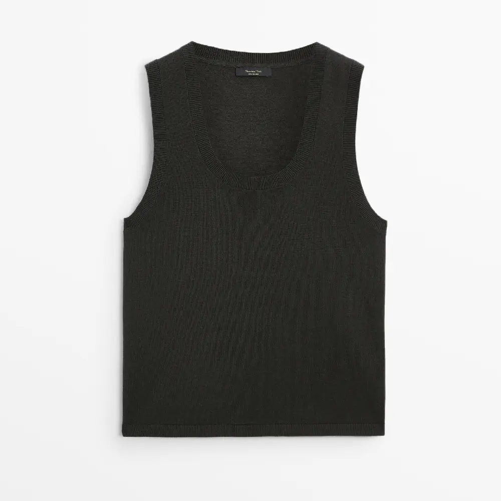 Топ Massimo Dutti Plain Knit With Ribbed Detail, темно-зеленый