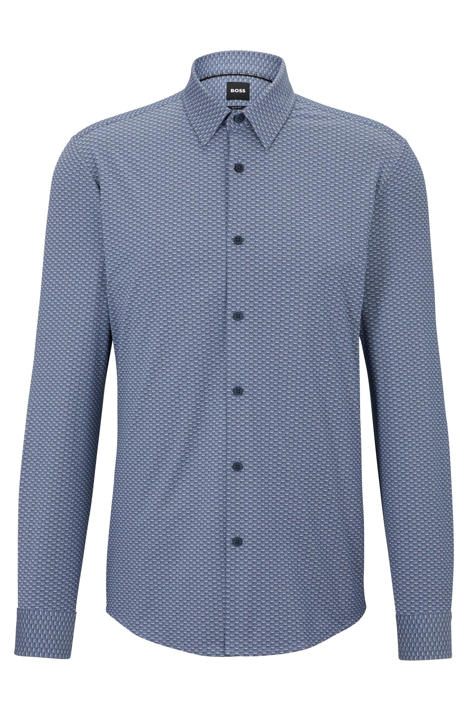 цена Рубашка Hugo Boss приталенного кроя из структурированной эластичной ткани, серо-голубой