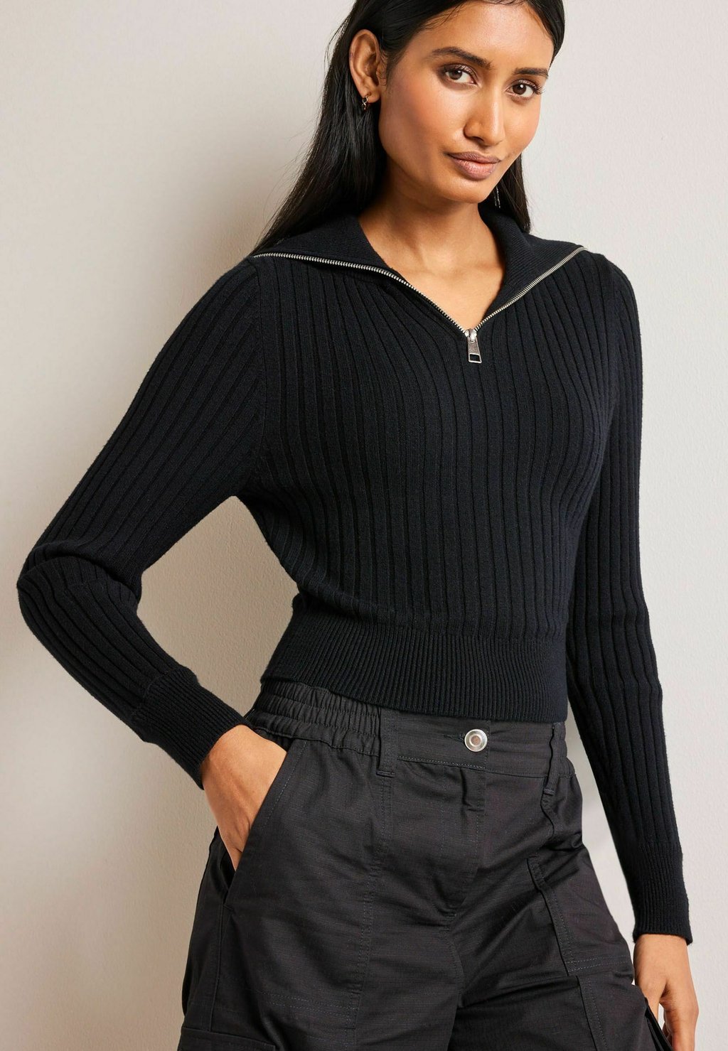Вязаный свитер ZIP NECK Next, цвет black