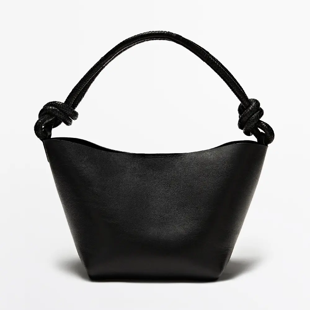 

Сумка Massimo Dutti Nappa Leather Crossbody With Knot Detail, черный