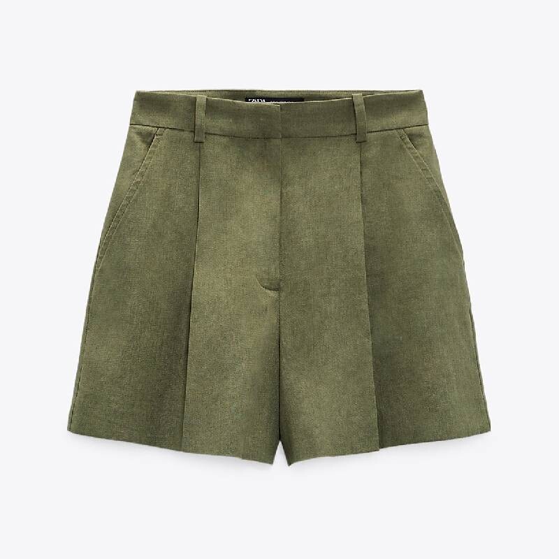 

Шорты-бермуды из смешанного льна Zara Linen Blend Basic, зеленый