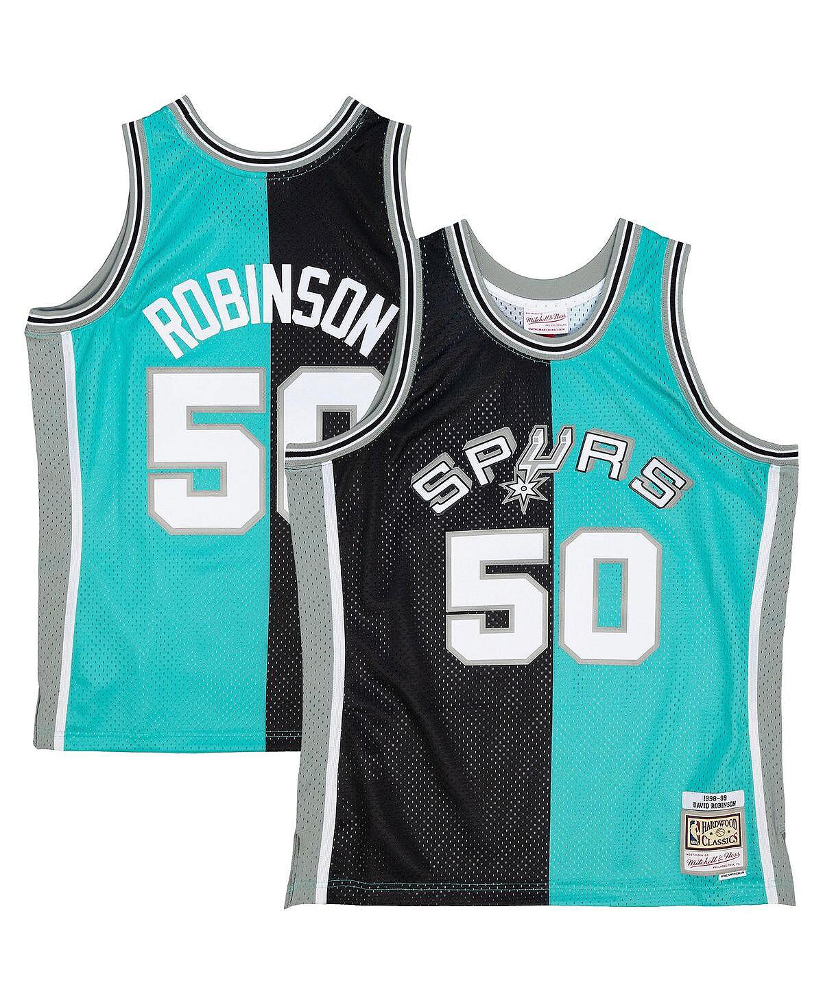 Мужская футболка david robinson black, teal san antonio spurs hardwood classics 1998-99 split swingman jersey Mitchell & Ness, мульти