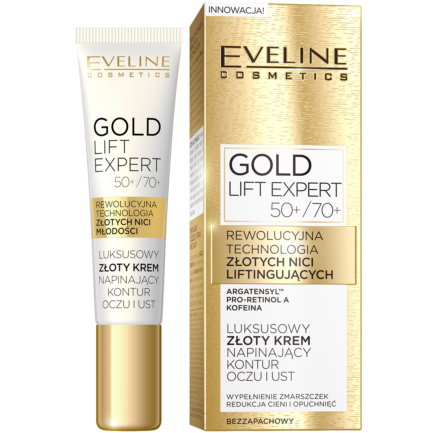 Eveline Cosmetics Gold Lift Expert крем для подтяжки контура глаз и губ 50+/70+, 15 мл eveline cosmetics золотой крем против морщин для контура глаз gold lift expert 15 мл 2 штуки