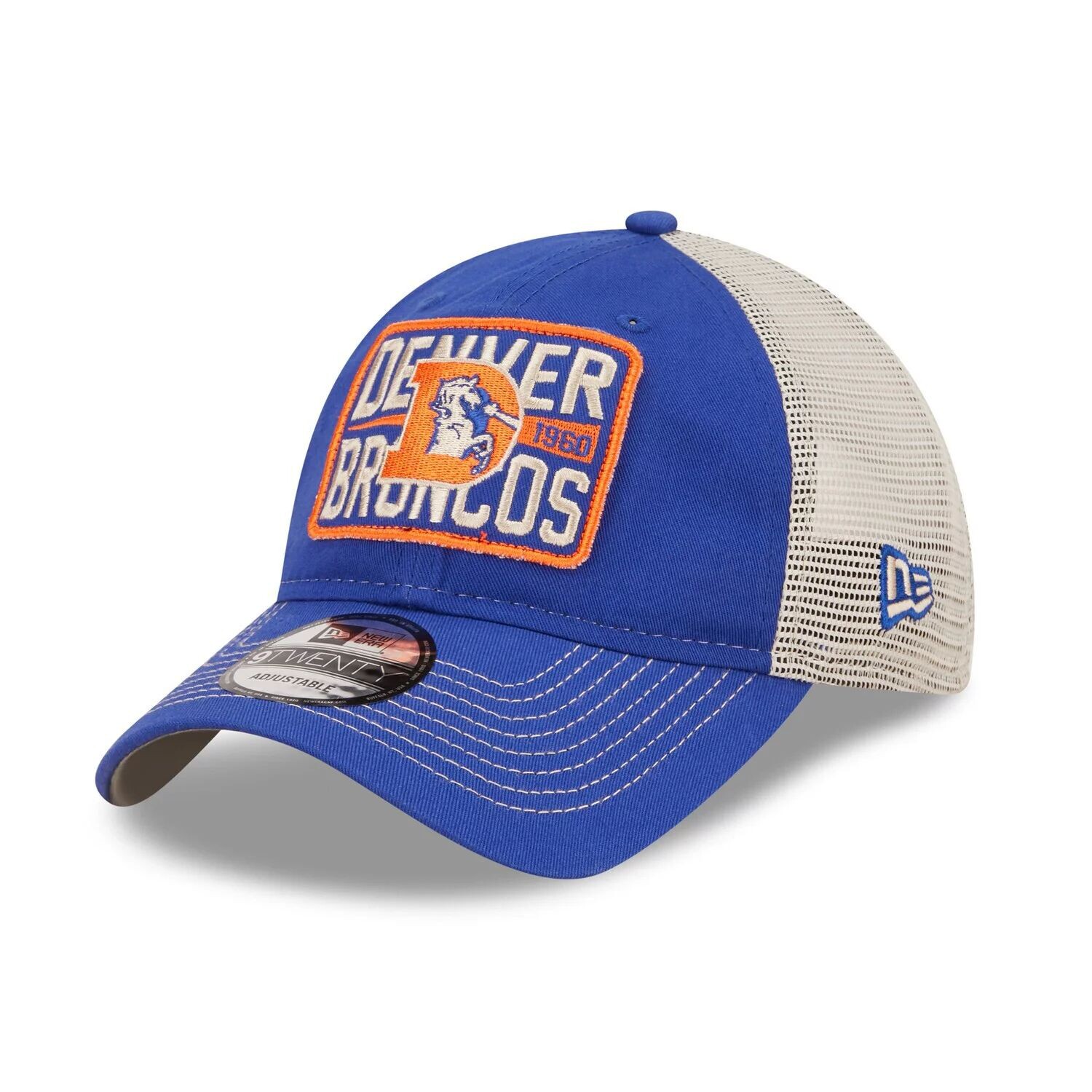 

Мужская кепка New Era Royal/Natural Denver Broncos Historic Logo Devoted Trucker 9TWENTY Snapback