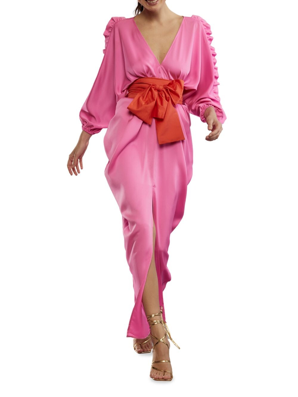 Cynthia Rowley x Saks SURF CAMP Satin Sash Kaftan Cynthia Rowley, розовый