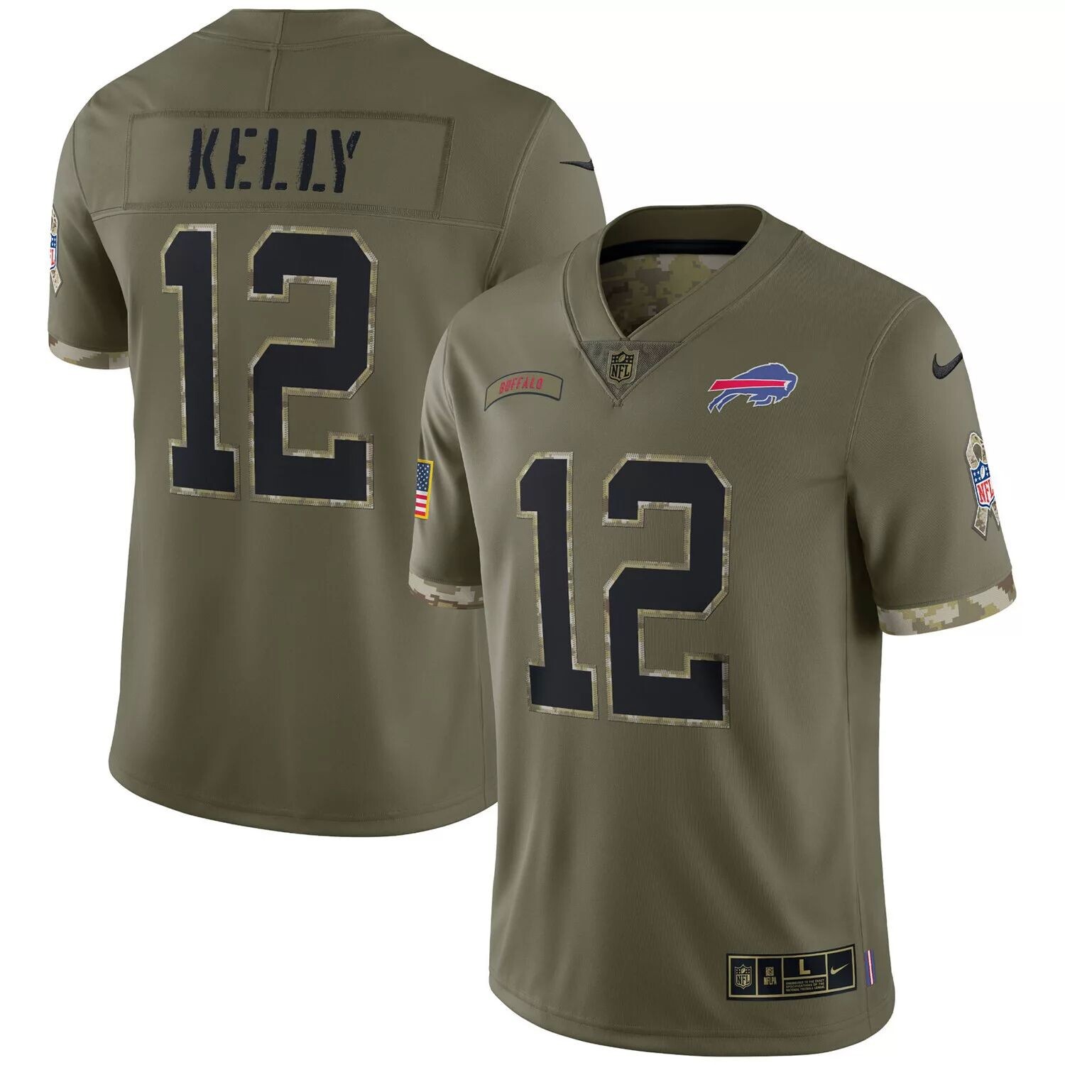 

Мужское джерси Jim Kelly Olive Buffalo Bills 2022 Salute To Service Retired Player Limited Nike