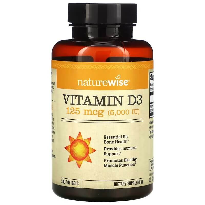 Витамин D3 NatureWise 125 мкг, 360 мягких таблеток витамин d3 125 мкг 240 таблеток nature s way