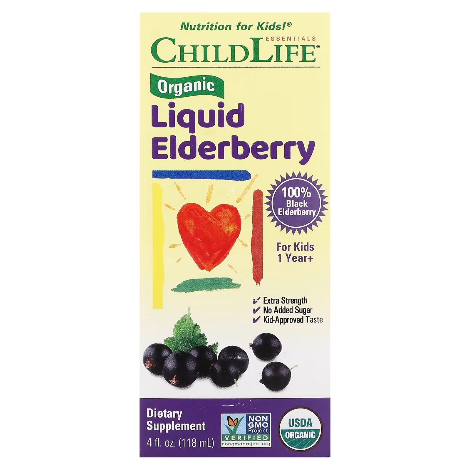Органическая жидкость ChildLife Essentials с бузиной для детей от 1 года, 118 мл