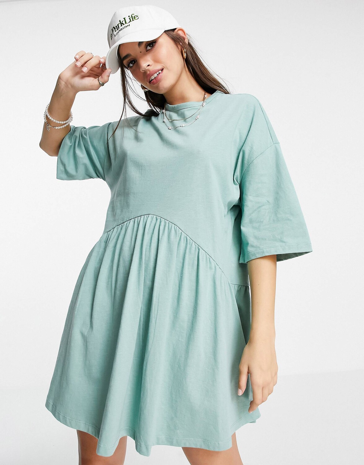 

Зеленое свободное платье мини с заниженной талией ASOS DESIGN