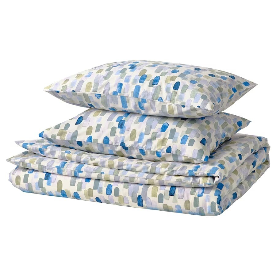 

Комплект постельного белья Ikea Vinteriberis, 3 предмета, 240x220/50x60 см, мультиколор/синий