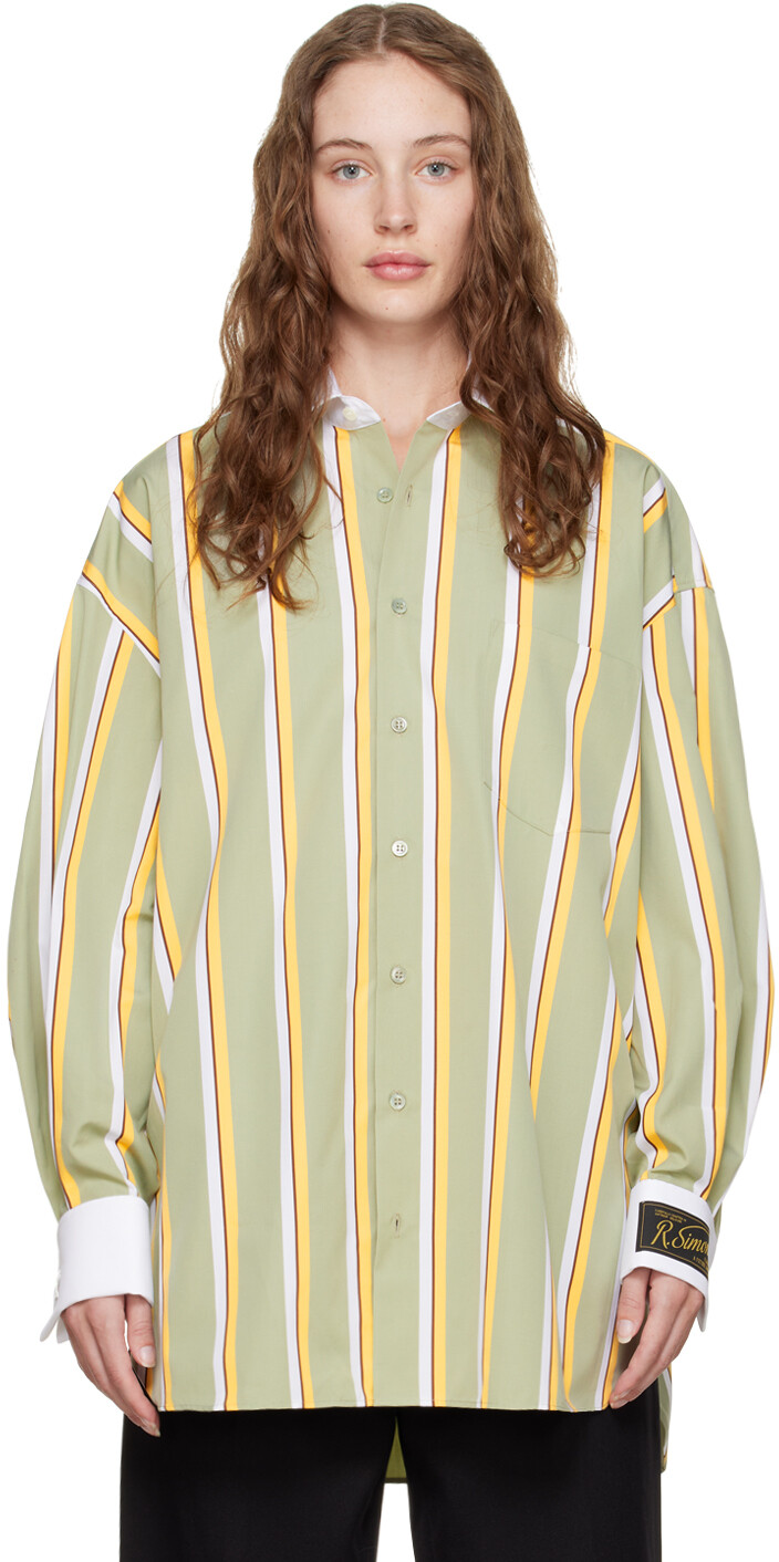 

Зеленая полосатая рубашка Raf Simons