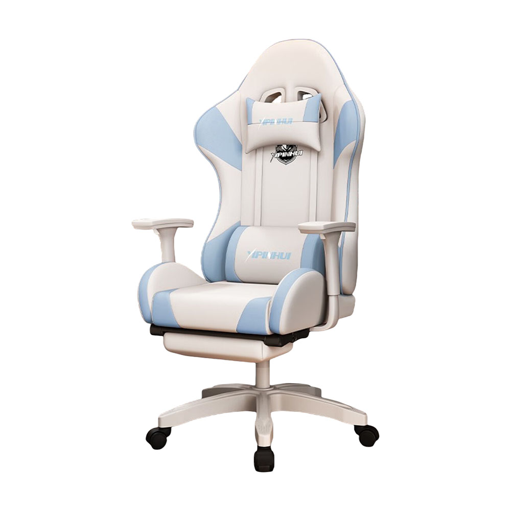 Игровое кресло Yipinhui DJ-05 Aluminum, PU, подставка для ног, нефритово-голубой