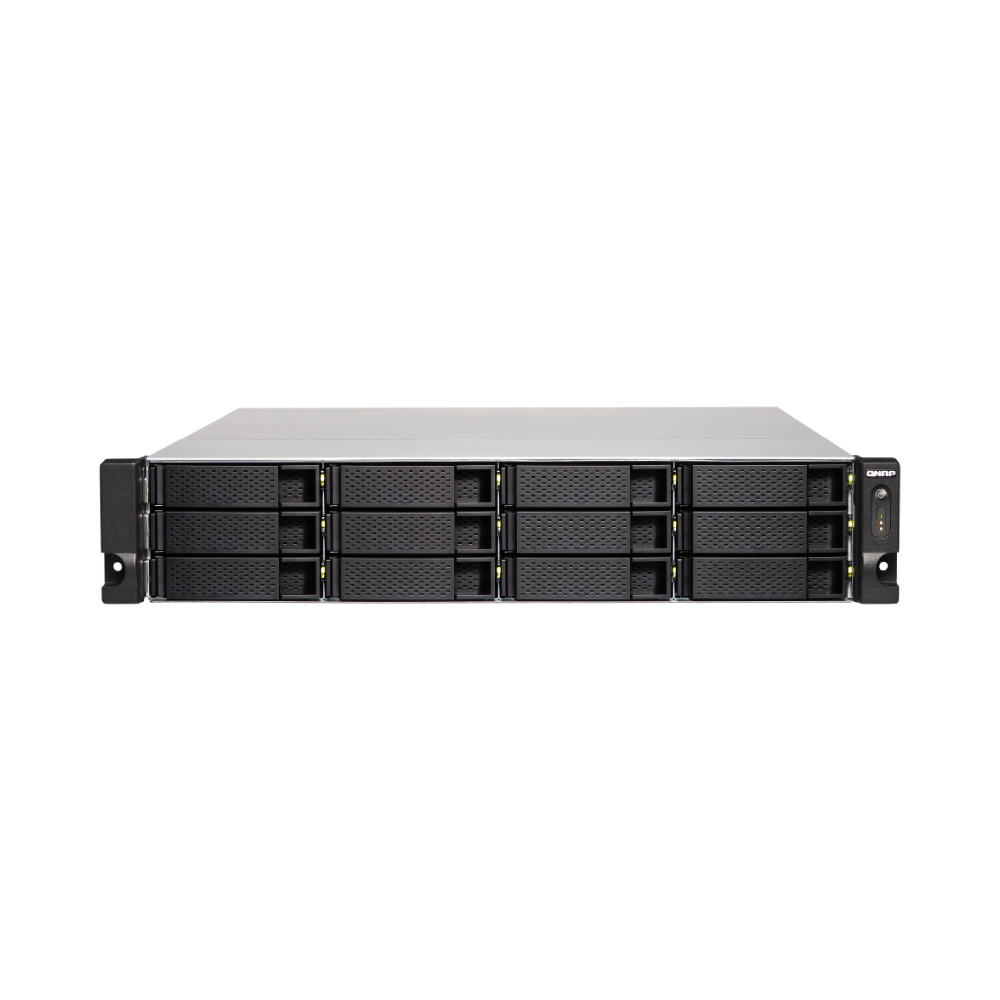 цена Серверное сетевое хранилище QNAP TS-1263U-RP, 12 отсеков, 4 ГБ, без дисков, черный