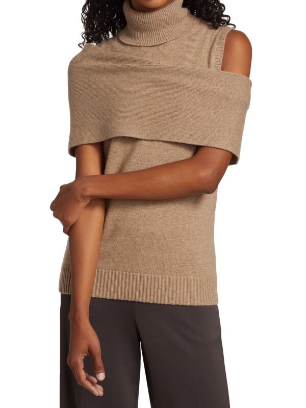 

Оливковая водолазка без рукавов Halston Camel