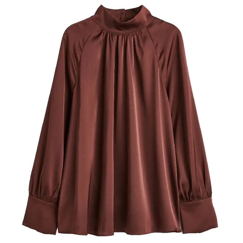 

Блузка H&M Satin with balloon sleeves, темно-коричневый