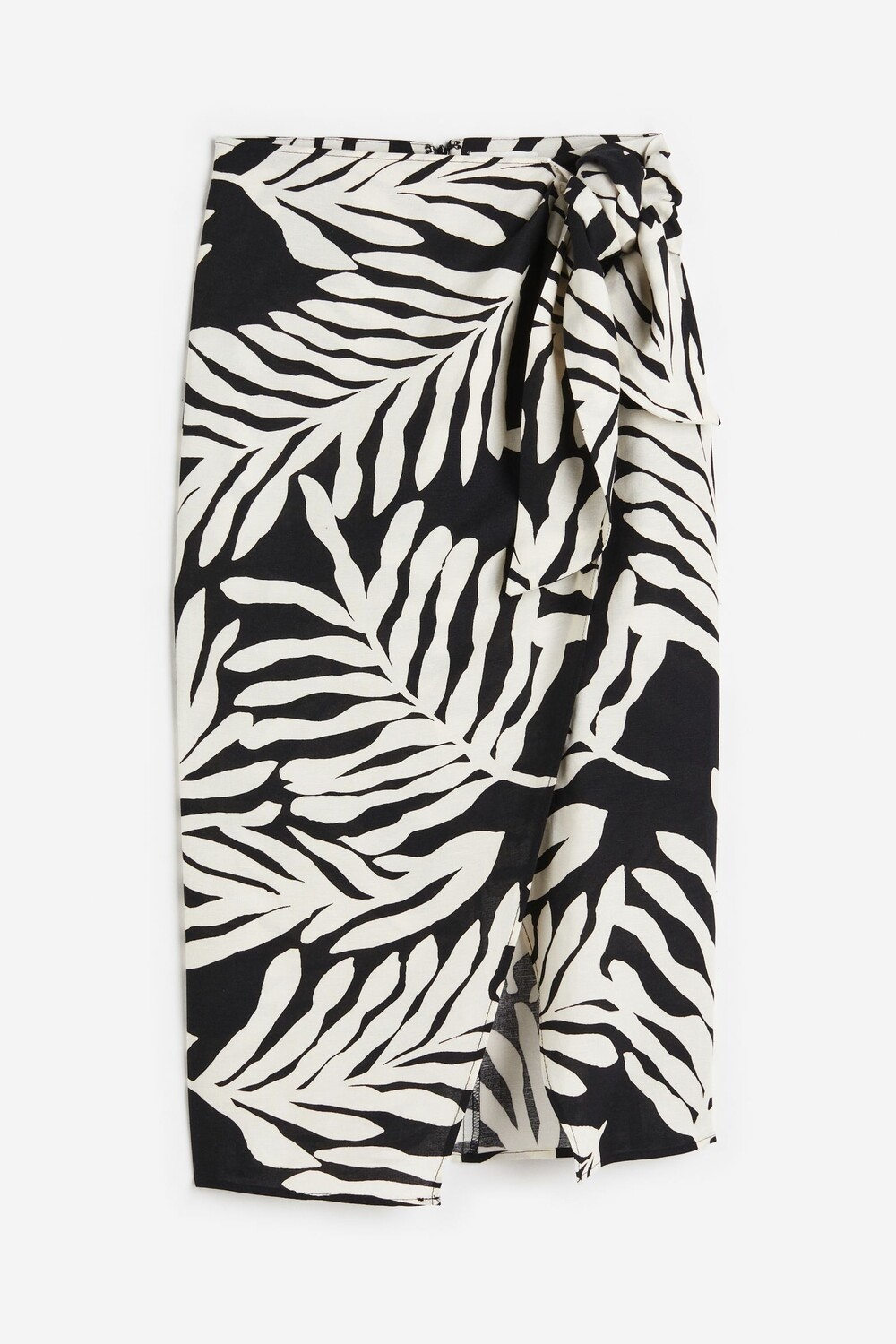 

Юбка H&M Linen-blend Wrap-front, черный/белый