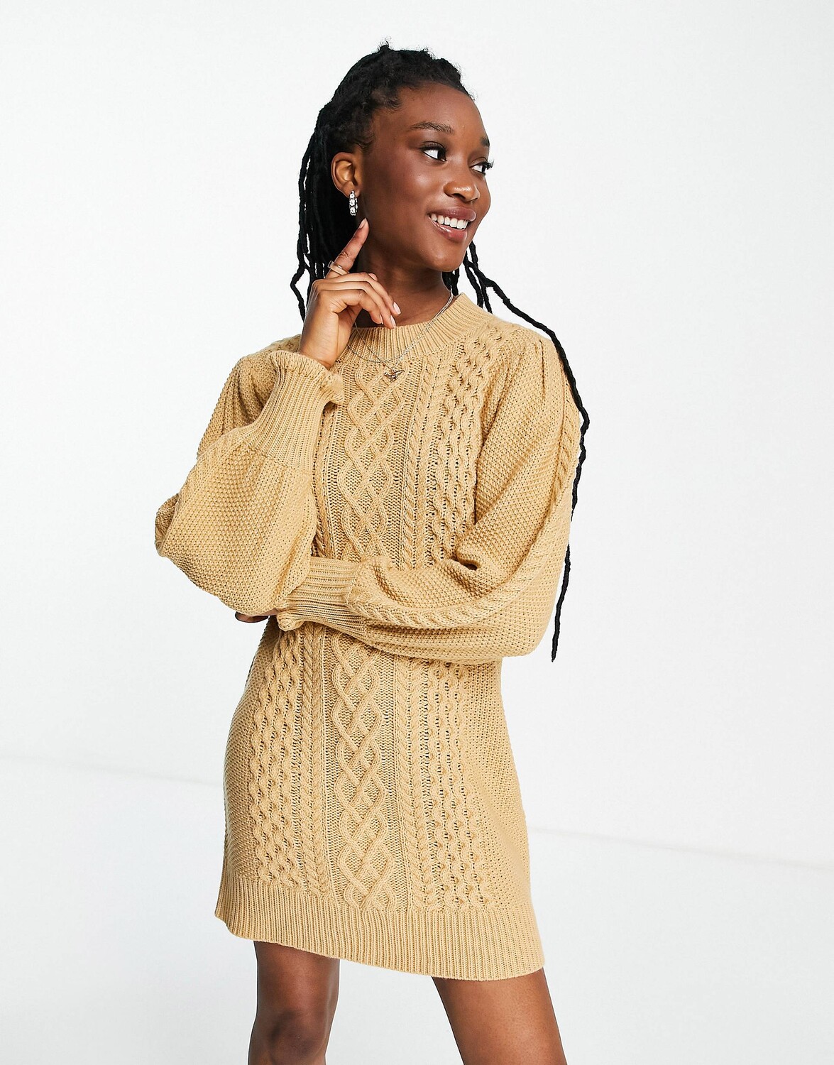 

Верблюжье трикотажное платье мини с косами Miss Selfridge