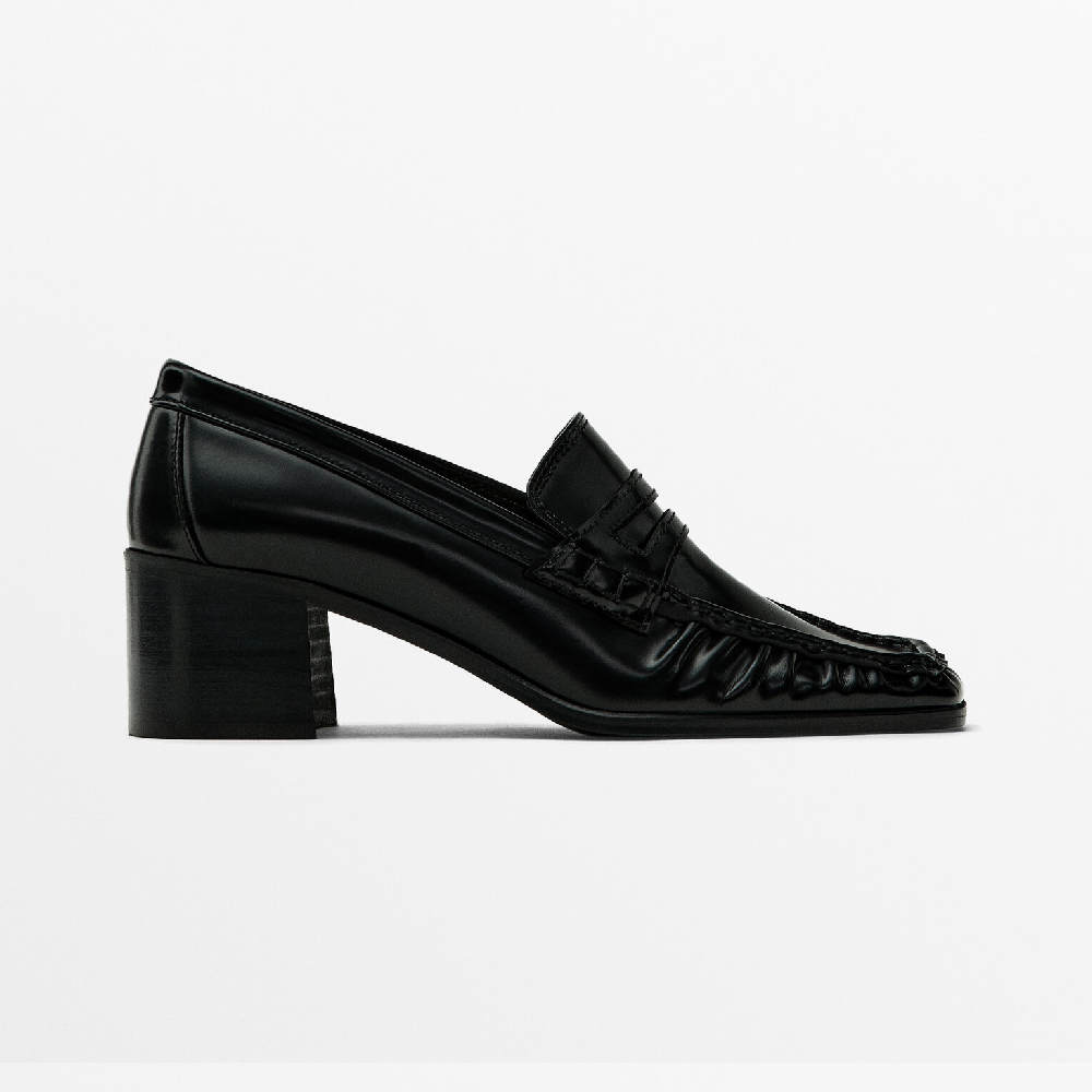 Лоферы Massimo Dutti Square-toe Heeled, черный мужские кожаные лоферы с квадратным носком на квадратном каблуке