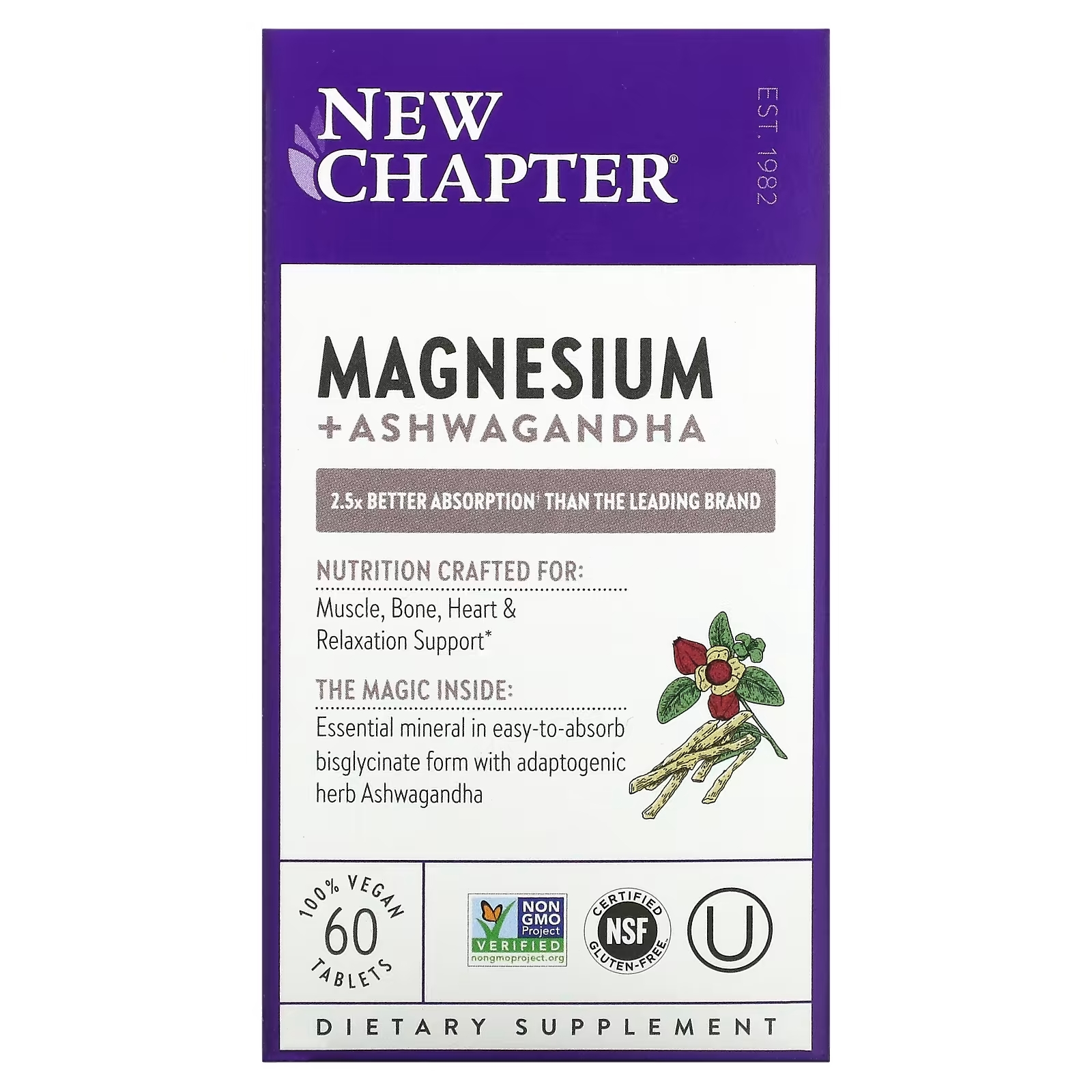 Магний и Ашваганда New Chapter, 60 веганских таблеток chapter one m означает магний персик 60 жевательных таблеток