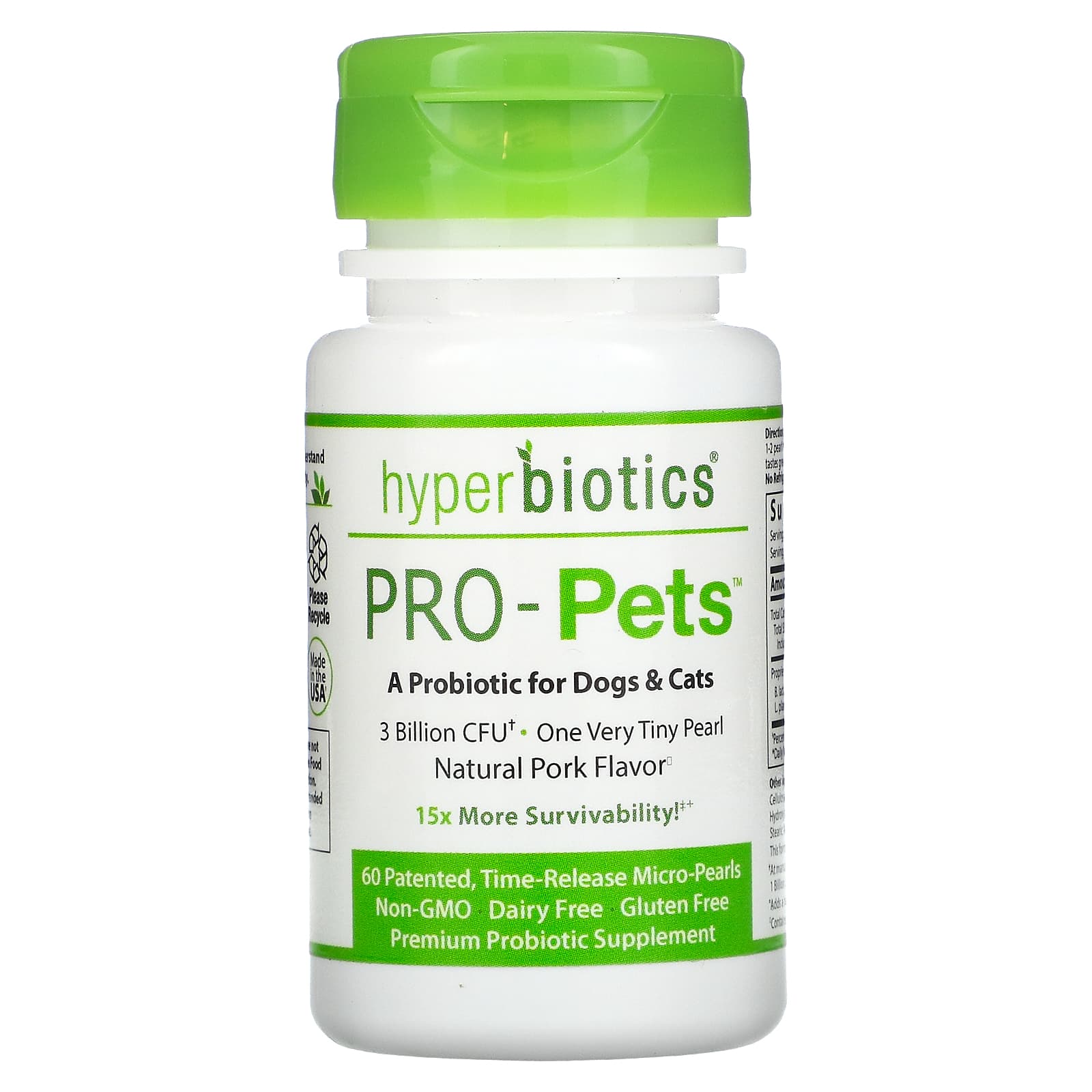 Пробиотики Hyperbiotics для собак и кошек, натуральная свинина, 60 капсу