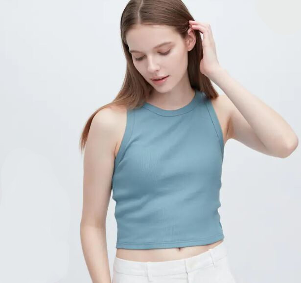 

Топ укороченный без рукавов в рубчик Uniqlo Ribbed Cropped Sleeveless Bra, голубой