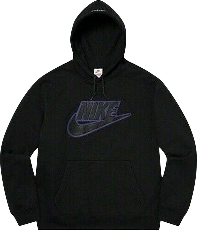 толстовка supreme appliqué hooded track размер xl синий Толстовка Supreme x Nike Leather Appliqué Hooded Sweatshirt 'Black', черный