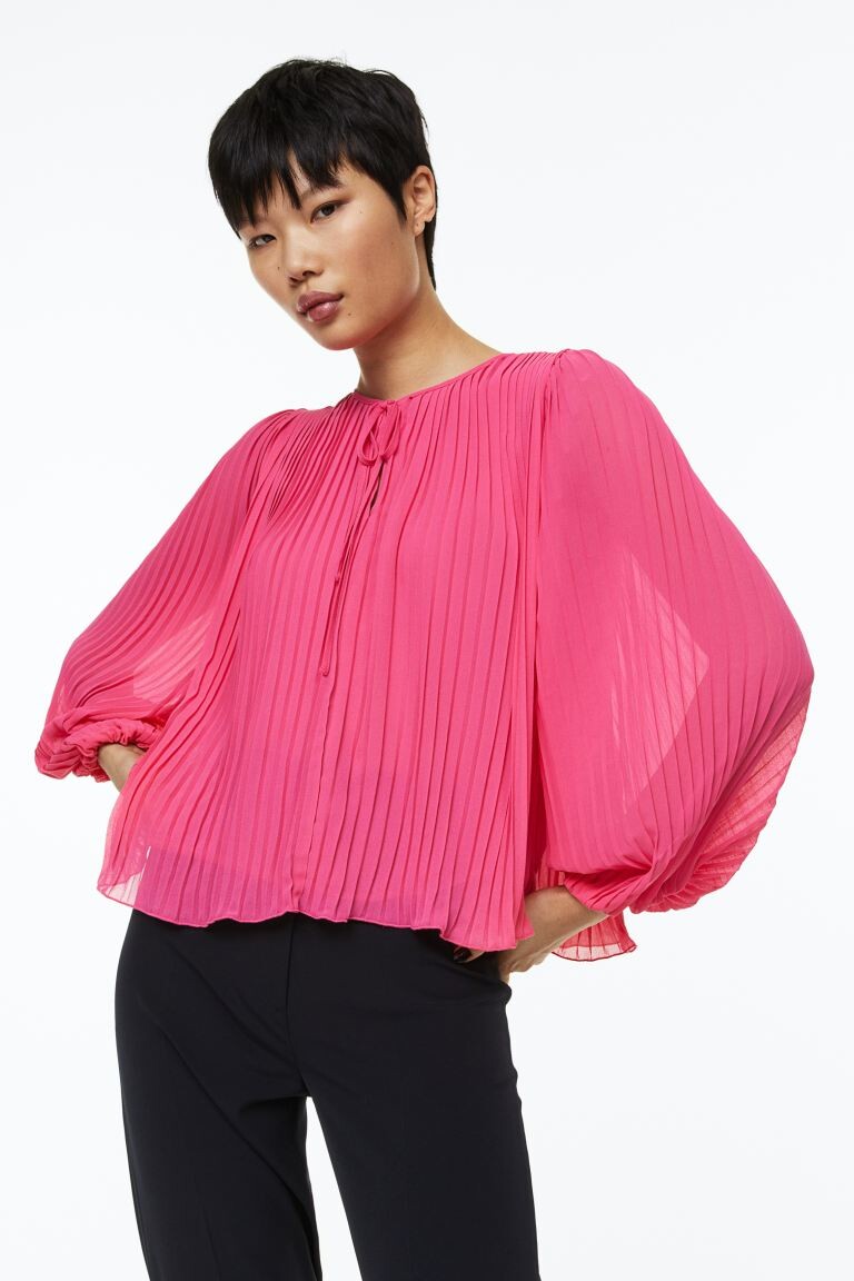 

Плиссированная блузка H&M, розовый