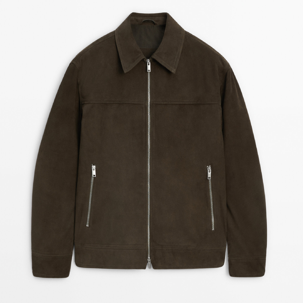 Куртка Massimo Dutti Wool Suede Leather Trucker, хаки куртка бомбер massimo dutti suede leather бежевый