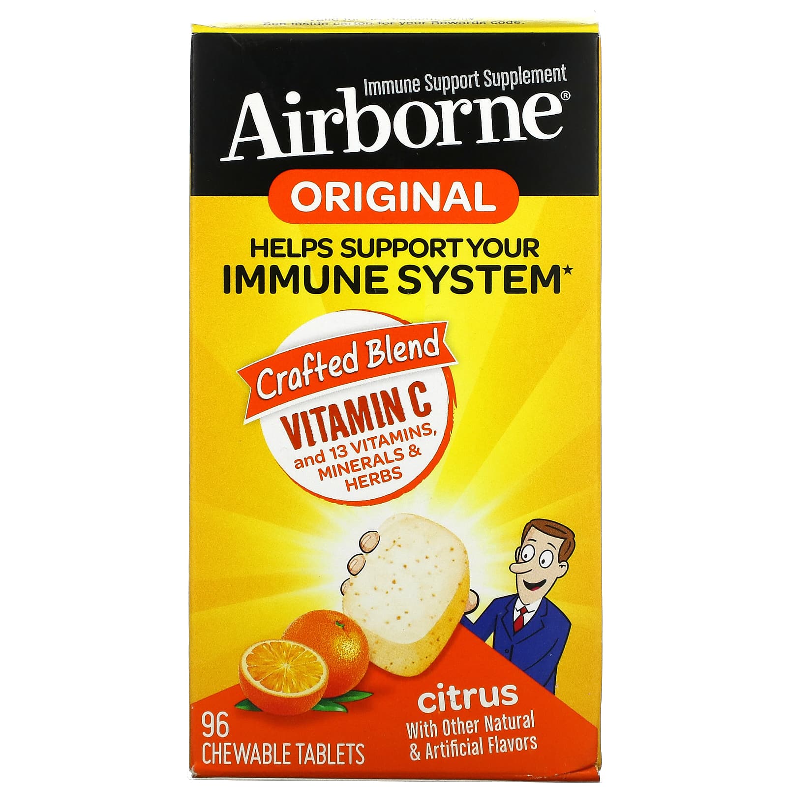 Оригинальная Добавка AirBorne для поддержки иммунитета, цитрус, 96 жевательных таблеток