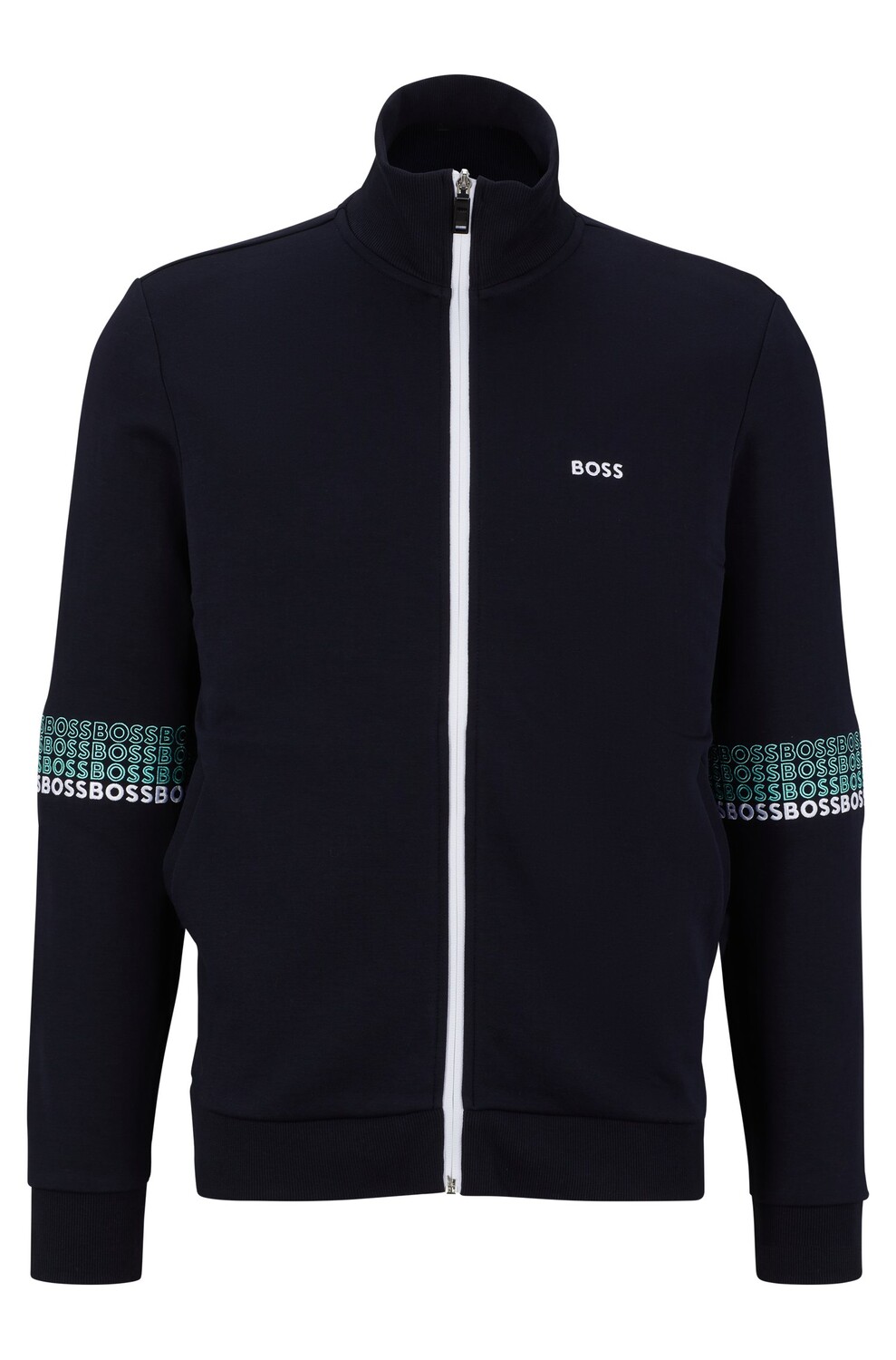 

Свитшот Hugo Boss Cotton-blend Zip-up With Multi-colored Logos, тёмно-синий