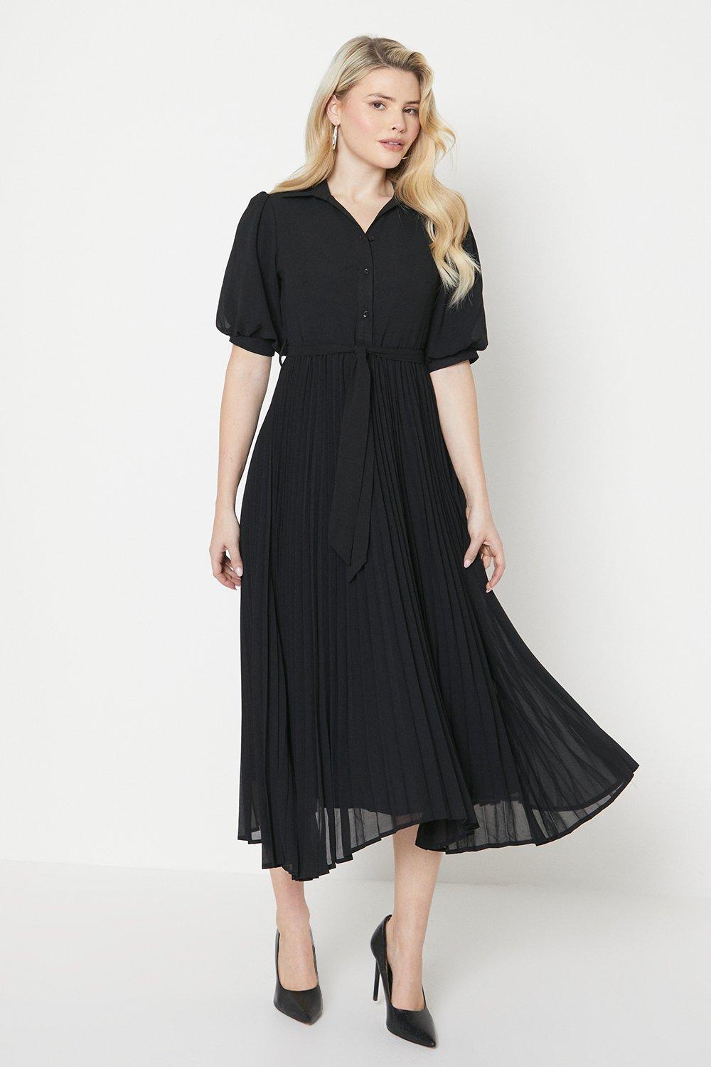 Плиссированное шифоновое платье-рубашка миди Dorothy Perkins, черный