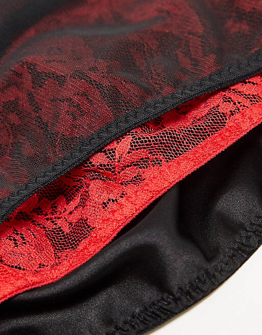 

Набор из трех комплектов танга из сетки, атласа и кружева ASOS DESIGN Curve белого, красного и черного цветов