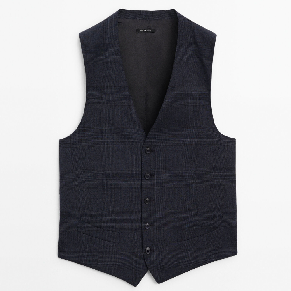Жилет Massimo Dutti Blue Check Wool Blend Suit, темно-синий жилет massimo dutti 100% linen suit бежевый