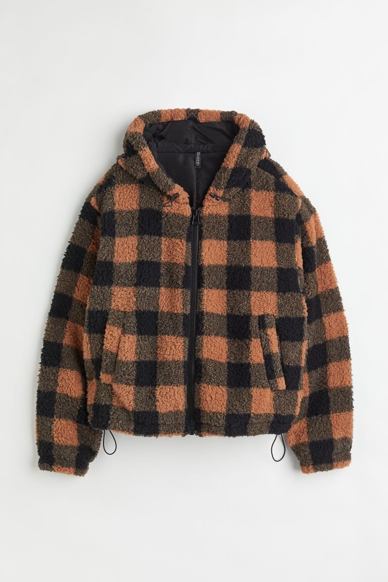 

Куртка с капюшоном и плюшевым мишкой H&M, коричневый/клетчатый