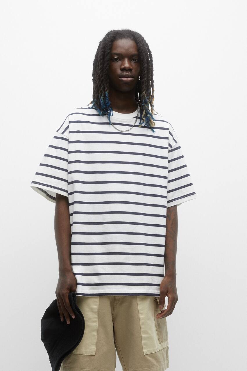 

Полосатая футболка, окрашенная в готовом виде Pull&Bear, военно-морской, Серый