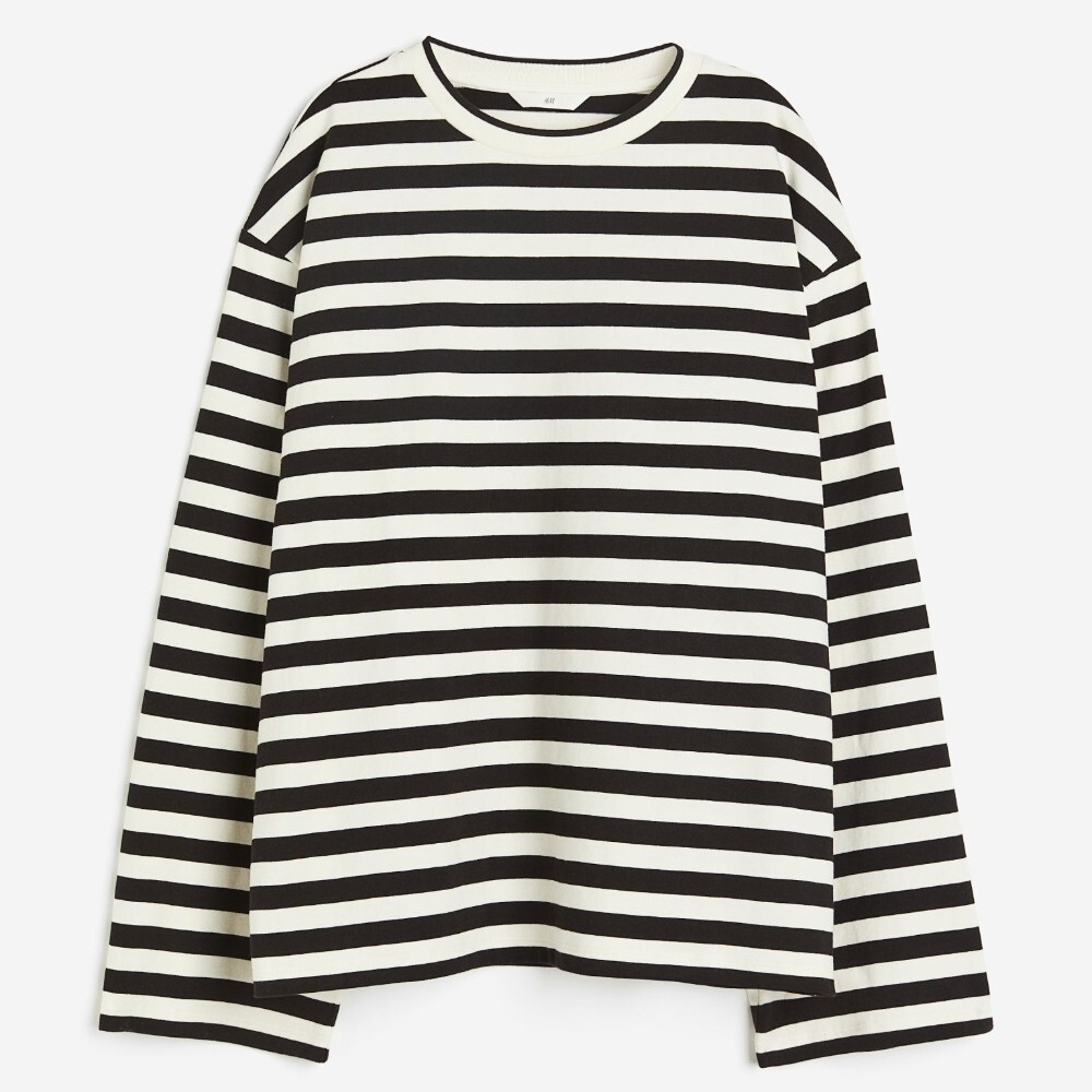

Лонгслив H&M Oversized Cotton, черный/белый