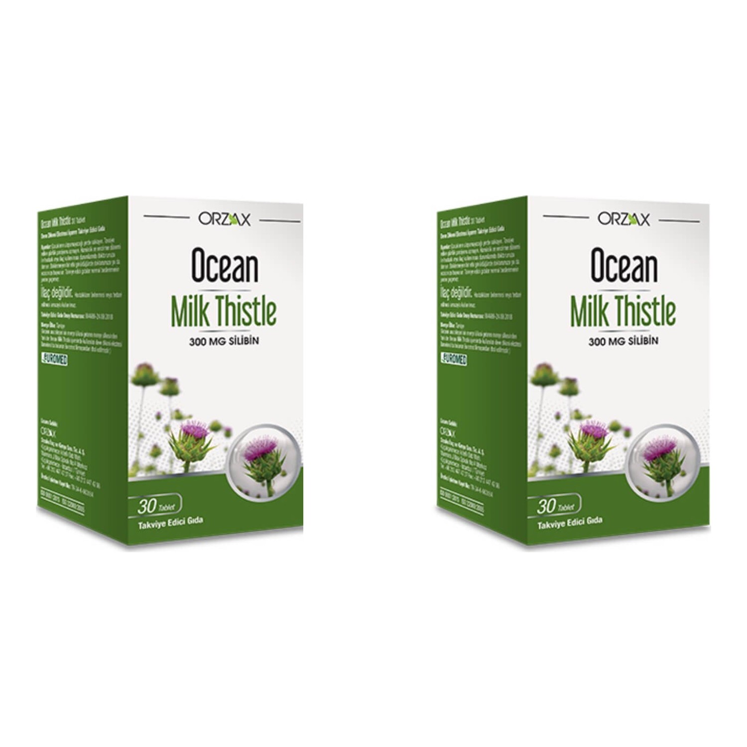 Молочный чертополох Orzax Ocean, 2 упаковки по 30 таблеток laperva milk thistle silymarin 80% 900 mg 60 tablets