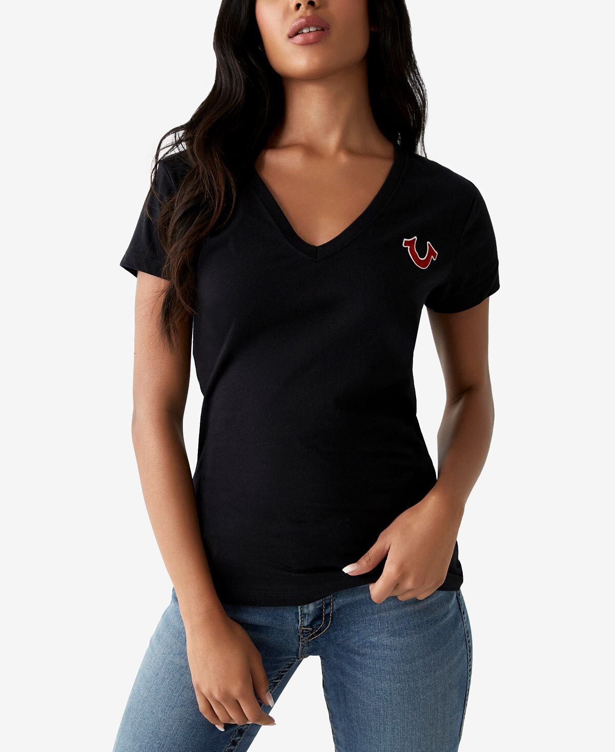 

Женская хлопковая футболка с изображением будды True Religion, черный
