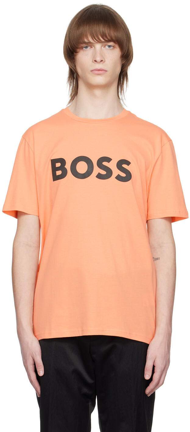 

Оранжевая футболка с принтом BOSS