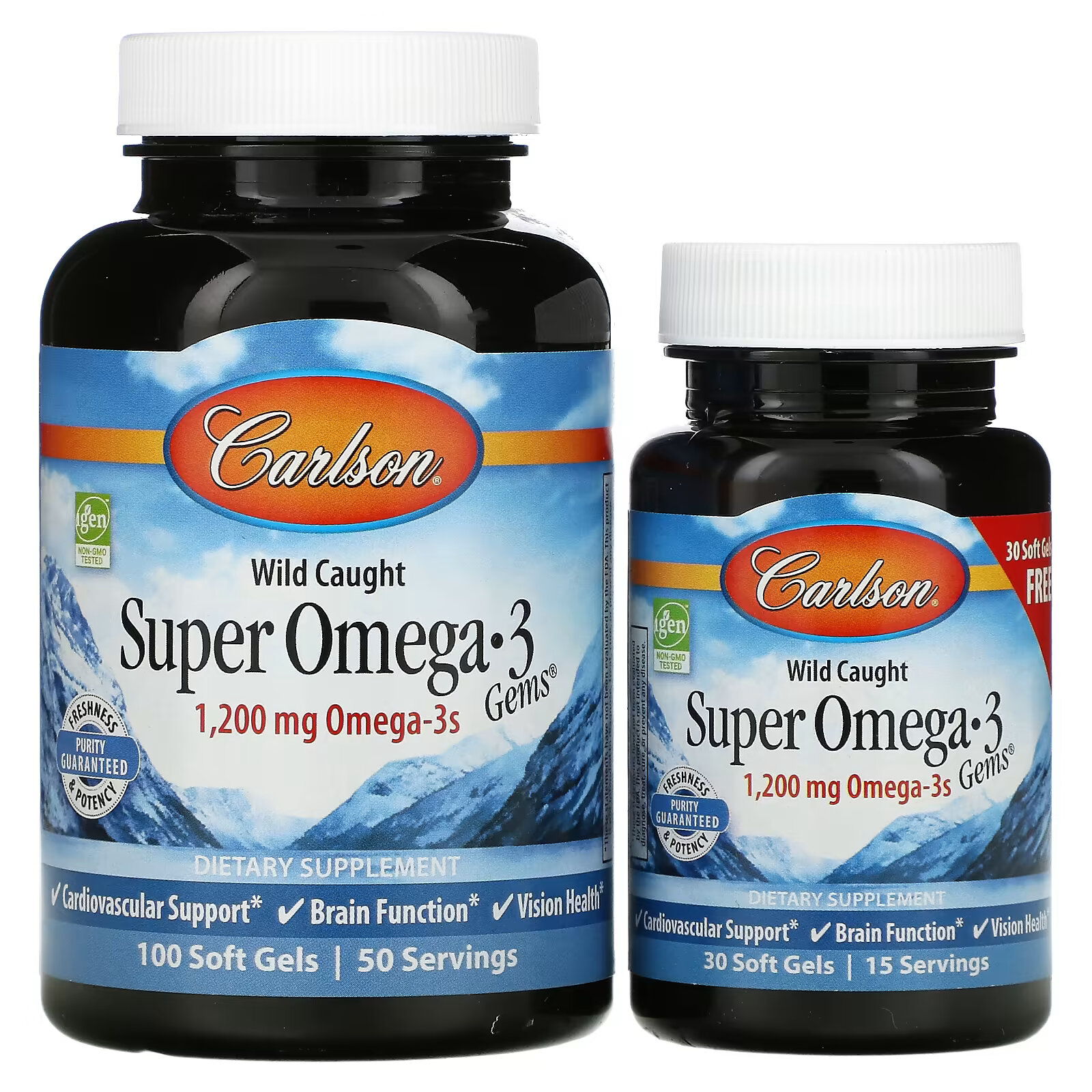 цена Carlson, Wild Caught Super Omega-3 Gems, высокоэффективная омега-3 из морской рыбы, 600 мг, 100 плюс 30 капсул