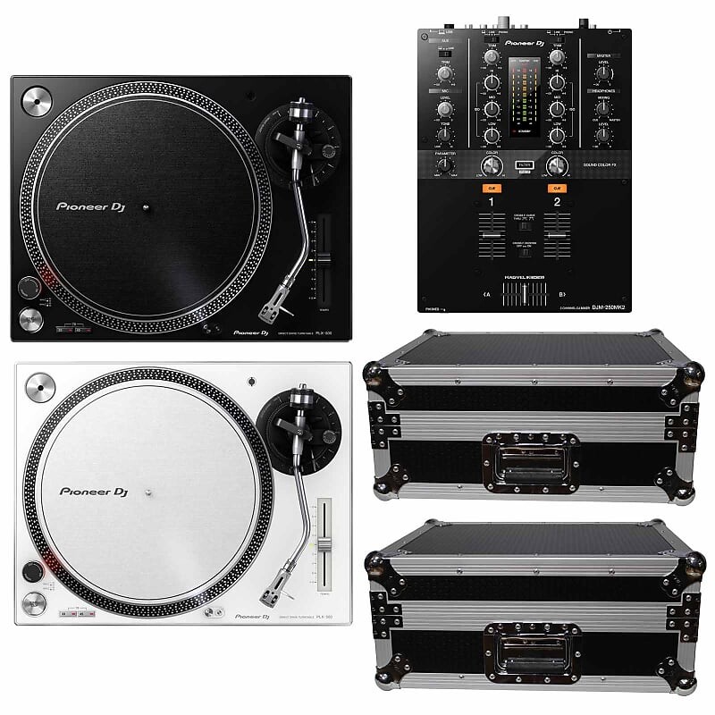

Пара диджейских вертушек Pioneer PLX-500 в черно-белом цвете + микшер DJM-250MK2 Rekordbox Pioneer PLX-500 DJ Turntables Pair in Black & White + DJM-250MK2 Rekordbox Mixer