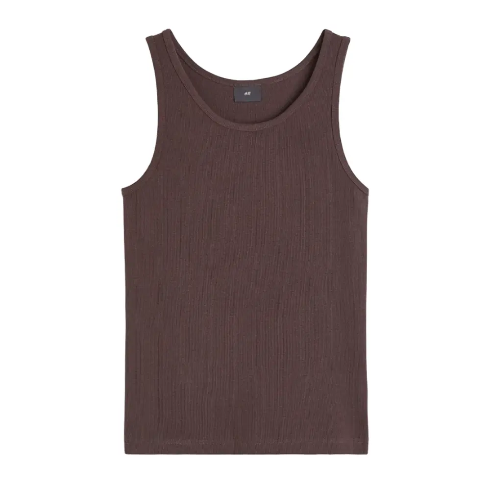 

Футболка H&M Slim Fit Ribbed, темно-коричневый