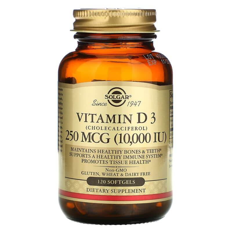 Витамин D3 Solgar 250 мкг, 120 таблеток витамин d3 solgar 125 мкг 100 таблеток